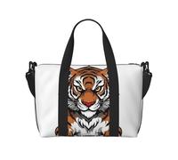 Travel Duffel Bag for Women Men Weekender Bags Sports Gym Bag Tiger head with raised paws Travel Bag Carry on Overnight Bag Waterproof Luggage Bag with Shoulder Strap, Black, One Size