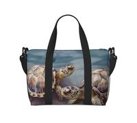 Travel Duffel Bag for Women Men Weekender Bags Sports Gym Bag Two turtles and shells Travel Bag Carry on Overnight Bag Waterproof Luggage Bag with Shoulder Strap, Black, One Size