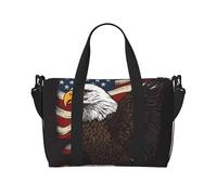 Travel Duffel Bag for Women Men Weekender Bags Sports Gym Bag USA Patriotic Eagle with American Flag Travel Bag Carry on Overnight Bag Waterproof Luggage Bag with Shoulder Strap, Black, One Size