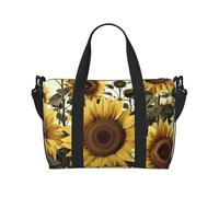 Travel Duffel Bag for Women Men Weekender Bags Sports Gym Bag Yellow Sunflower Floral Travel Bag Carry on Overnight Bag Waterproof Luggage Bag with Shoulder Strap, Black, One Size