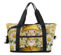 Travel Duffel Bag Gnome Daisies Bee, Expandable Weekend Overnight Bag, Waterproof Sport Gym Tote Hospital Bags