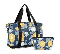 Travel duffel bag houlder Weekender Overnight gym bag Carry on duffel bag for port 2 Pc et, Carnation Lace Mustard Yellow and Denim Blue