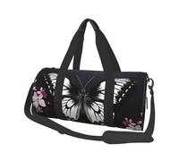 Travel Duffel Bag Lightweight Carry On Weekender Overnight Bags Black White Butterfly Sports Tote Gym Backpack with Adjustable Strap Hospital Bags Foldable Luggage Bag for Women Men, Black White