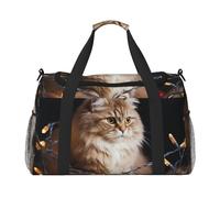 Travel Duffel Bag Lightweight Waterproof Carry On Tote Bag Foldable Weekender Overnight Bags A Cat And Christmas Lights Sport Gym Bag For Women Men, Black, One Size