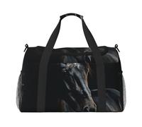 Travel Duffel Bag Lightweight Waterproof Carry On Tote Bag Foldable Weekender Overnight Bags A Dark Horse Sport Gym Bag For Women Men, Black, One Size