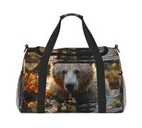 Travel Duffel Bag Lightweight Waterproof Carry On Tote Bag Foldable Weekender Overnight Bags Bear Crossing The River Sport Gym Bag For Women Men, Black, One Size