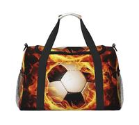 Travel Duffel Bag Lightweight Waterproof Carry On Tote Bag Foldable Weekender Overnight Bags Burning Football Sport Gym Bag For Women Men, Black, One Size