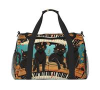 Travel Duffel Bag Lightweight Waterproof Carry On Tote Bag Foldable Weekender Overnight Bags Cats Lying On The Piano Sport Gym Bag For Women Men, Black, One Size