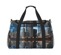 Travel Duffel Bag Lightweight Waterproof Carry On Tote Bag Foldable Weekender Overnight Bags Chicago Reflected Sport Gym Bag For Women Men, Black, One Size