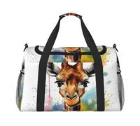 Travel Duffel Bag Lightweight Waterproof Carry On Tote Bag Foldable Weekender Overnight Bags Cute Giraffe Watercolor Sport Gym Bag For Women Men, Black, One Size