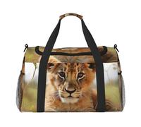 Travel Duffel Bag Lightweight Waterproof Carry On Tote Bag Foldable Weekender Overnight Bags Cute Little Animal Lion Sport Gym Bag For Women Men, Black, One Size