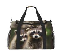 Travel Duffel Bag Lightweight Waterproof Carry On Tote Bag Foldable Weekender Overnight Bags Cute Raccoon Sport Gym Bag For Women Men, Black, One Size