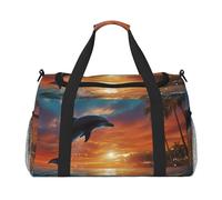 Travel Duffel Bag Lightweight Waterproof Carry On Tote Bag Foldable Weekender Overnight Bags Dolphins And Palm Trees Sport Gym Bag For Women Men, Black, One Size