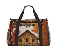 Travel Duffel Bag Lightweight Waterproof Carry On Tote Bag Foldable Weekender Overnight Bags Fall Country Barn Sport Gym Bag For Women Men, Black, One Size