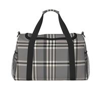 Travel Duffel Bag Lightweight Waterproof Carry On Tote Bag Foldable Weekender Overnight Bags Gray Plaid Lines Sport Gym Bag For Women Men, Black, One Size