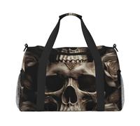 Travel Duffel Bag Lightweight Waterproof Carry On Tote Bag Foldable Weekender Overnight Bags Leather Rose Skull Sport Gym Bag For Women Men, Black, One Size