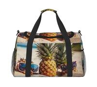 Travel Duffel Bag Lightweight Waterproof Carry On Tote Bag Foldable Weekender Overnight Bags Pineapple Fruit Sunglasses Sand Beach Sport Gym Bag For Women Men, Black, One Size