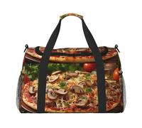Travel Duffel Bag Lightweight Waterproof Carry On Tote Bag Foldable Weekender Overnight Bags Pizza With Mushrooms And Tomatoes On Top Sport Gym Bag For Women Men, Black, One Size