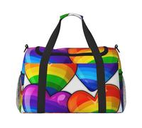 Travel Duffel Bag Lightweight Waterproof Carry On Tote Bag Foldable Weekender Overnight Bags Rainbow Colored Gay Pride Hearts Sport Gym Bag For Women Men, Black, One Size