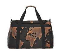 Travel Duffel Bag Lightweight Waterproof Carry On Tote Bag Foldable Weekender Overnight Bags Rust World Map Sport Gym Bag For Women Men, Black, One Size