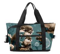 Travel Duffel Bag Otters Ocean Bubbles, Expandable Weekend Overnight Bag, Waterproof Sport Gym Tote Hospital Bags