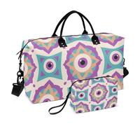 Travel Duffel Bag Overnight Bag with Adjustable Strap for Airplane Traveling Foldable Purple Boho Evil Eyes