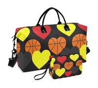 Travel Duffel Bag Set 2Pcs Ultrasonic Quilted Mesh Pocket Lightweight Camping Heart Basketball