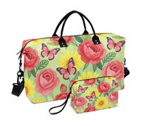Travel Duffel Bag Set Large Bag & Mini pouching Full Print Detachable Practical Outdoor Watercolor Red Rose