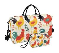 Travel Duffel Bag Set Large Bag & Mini pouching Full Print Trolley Sleeve Versatile Gym Colorful Rooster