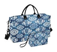 Travel Duffel Bag Set with Floral Butterfly Print, Navy Blue, Quilted Polyester, Large 20.5x7.9x13.8 inch, Small 9x3.5x5.9 inch, Multiple Pockets, Adjustable Shoulder Strap