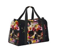Travel Duffel Bag Sport Tote Gym Bags Weekender Overnight Bag for Men Women Carry On Luggage, Day of The Dead Skulls and Flowers