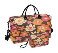 Travel Duffel Bag Sports Duffel Bags Carry On Weekend Bag with Toiletry Bag for Trip Large Capacity Retro Groovy Hippie Flowers Pattern, Multi, One Size, Modern/Fitted