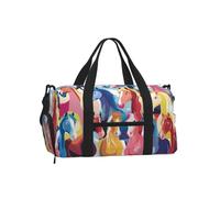 Travel Duffel Bag Weekend Overnight Hand Luggage Bag with Shoe Compartment | Colourful Cartoon Horses Printed Gym Bag Foldable Carry-On Travel Bag For Women Men Fitness Yoga