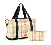 Travel duffel bag Weekender duffel bag port Training with Adjutable trap for port Foldable, Buffalo Plaid Check Yellow Rose Gold Pineapple
