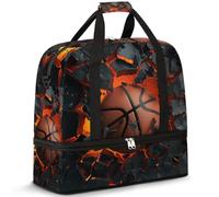 Travel Duffel Bag with Shoes Compartment & Trolley Sleeve 3D Explosive Basketball Sports Gym Bag Foldable Weekend Bags for Women Men