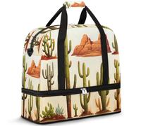 Travel Duffel Bag with Shoes Compartment & Trolley Sleeve Cactus Rock Shape Sports Gym Bag Foldable Weekend Bags for Women Men