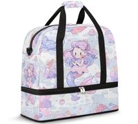 Travel Duffel Bag with Shoes Compartment & Trolley Sleeve Cute Cartoon Mermaid Sports Gym Bag Foldable Weekend Bags for Women Men
