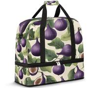 Travel Duffel Bag with Shoes Compartment & Trolley Sleeve Fig Plant Sports Gym Bag Foldable Weekend Bags for Women Men