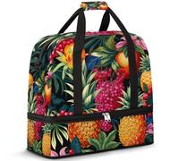 Travel Duffel Bag with Shoes Compartment & Trolley Sleeve Fruit Pineapple Grape Sports Gym Bag Foldable Weekend Bags for Women Men