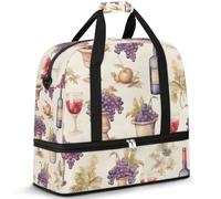 Travel Duffel Bag with Shoes Compartment & Trolley Sleeve Grape Red Wine Sports Gym Bag Foldable Weekend Bags for Women Men