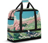 Travel Duffel Bag with Shoes Compartment & Trolley Sleeve Little Stream Tulip Sports Gym Bag Foldable Weekend Bags for Women Men