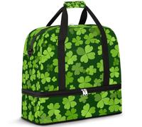 Travel Duffel Bag with Shoes Compartment & Trolley Sleeve Lucky Clover Print Sports Gym Bag Foldable Weekend Bags for Women Men
