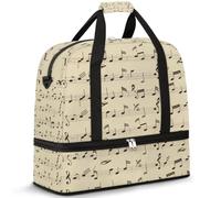 Travel Duffel Bag with Shoes Compartment & Trolley Sleeve Retro Music Score Sports Gym Bag Foldable Weekend Bags for Women Men