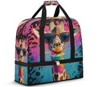 Travel Duffel Bag with Shoes Compartment & Trolley Sleeve Rock Fan Sha Ice Giraffe Sports Gym Bag Foldable Weekend Bags for Women Men