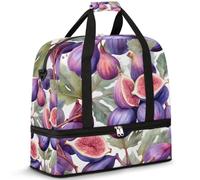 Travel Duffel Bag with Shoes Compartment & Trolley Sleeve Watercolor Fig Print Sports Gym Bag Foldable Weekend Bags for Women Men