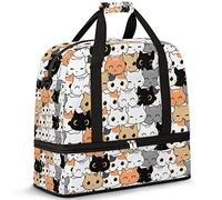 Travel Duffel Bag with Wet Pocket & Shoes Compartment Cat Kitten Pattern Foldable Sports Tote Gym Bag Lightweight Weekender Overnight Bag Luggage Carry On Bag for Women Men