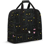 Travel Duffel Bag with Wet Pocket & Shoes Compartment Cool Black Cat Paint Foldable Sports Tote Gym Bag Lightweight Weekender Overnight Bag Luggage Carry On Bag for Women Men 51 x 20 x 46 cm