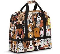 Travel Duffel Bag with Wet Pocket & Shoes Compartment Cute Doodle Dog Print Foldable Sports Tote Gym Bag Lightweight Weekender Overnight Bag Luggage Carry On Bag for Women Men…