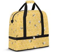 Travel Duffel Bag with Wet Pocket & Shoes Compartment Cute Yellow Bees Foldable Sports Tote Gym Bag Lightweight Weekender Overnight Bag Luggage Carry On Bag for Women Men 51 x 20 x 46 cm
