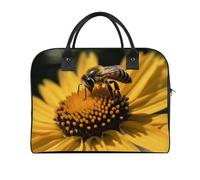 Travel Duffel Bag Yellow Flower with Black Bee Print Yoga Tote Bag Gym Bag Weekender Overnight Bag for Travel, Beach, Fitness, Yoga, Swimming, style, One Size